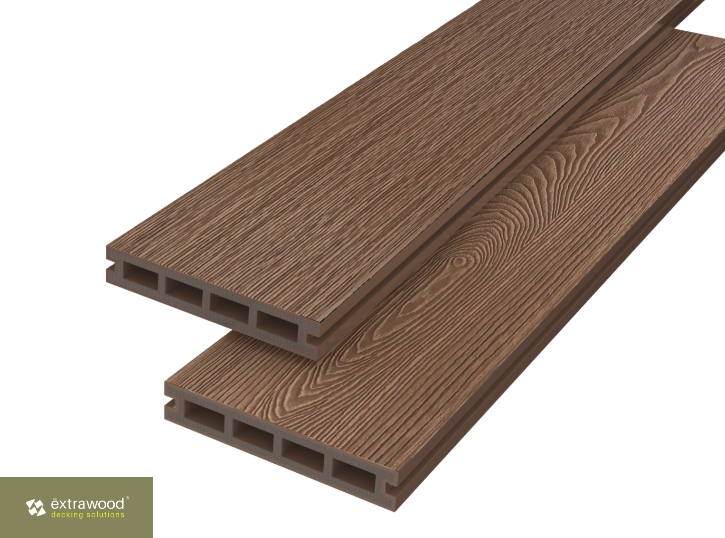 Co-extrudierte WPC Terrassendielen Hellbraun 23 × 146 mm – beidseitiges Hohlkammerprofil