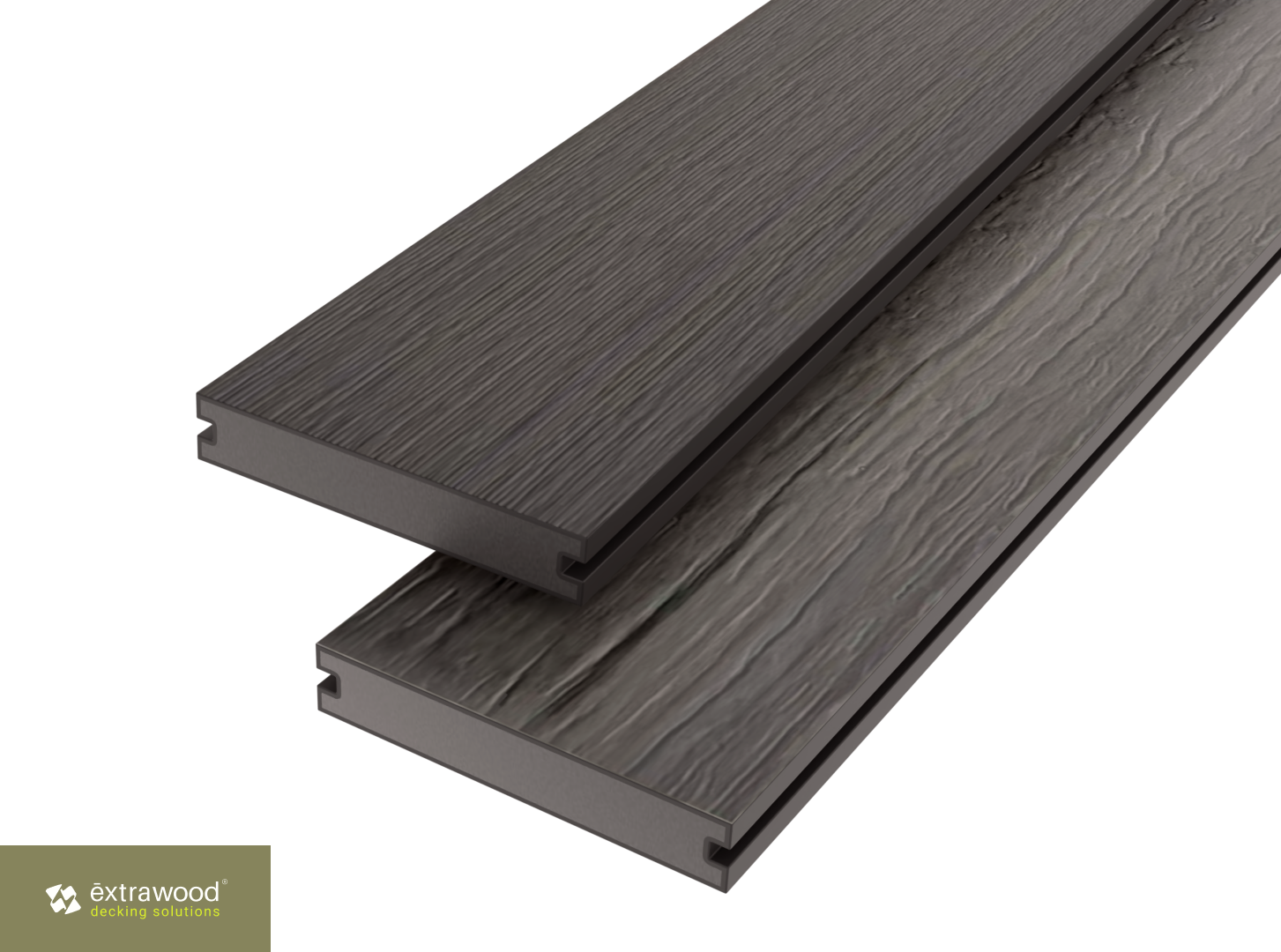 Co-extrudierte WPC Terrassendielen Grau massiv 20 × 150 mm – beidseitiges Profil