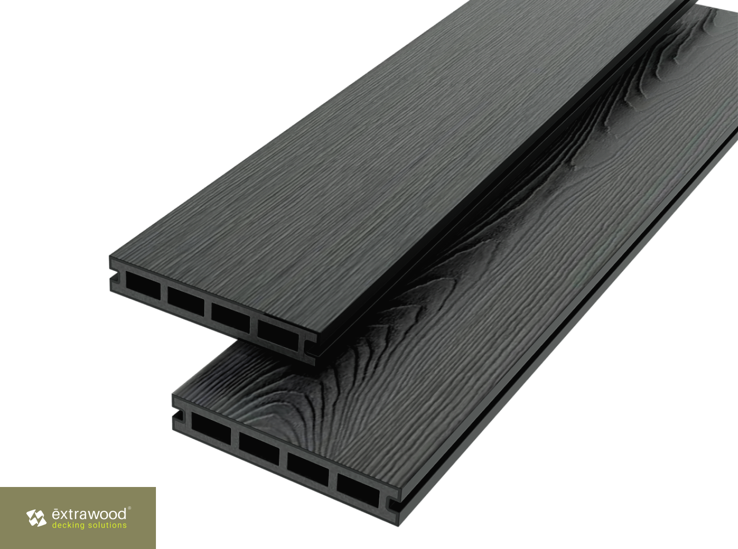 Co-extrudierte WPC Terrassendielen Anthrazit 23 × 146 mm – beidseitiges Hohlkammerprofil